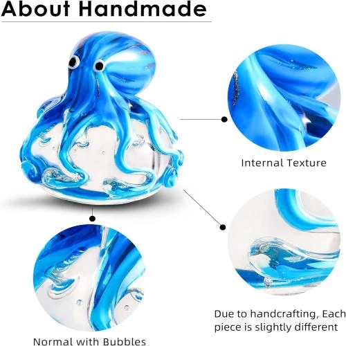 Détail de Figurine Pieuvre en Verre Soufflé pour Aquarium et Bureau