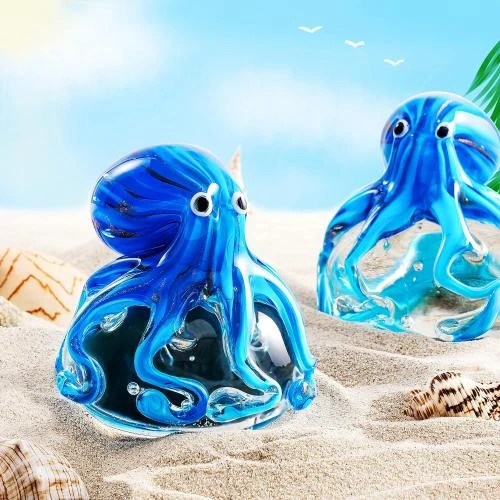 Zoom sur Figurine Pieuvre en Verre Soufflé pour Aquarium et Bureau