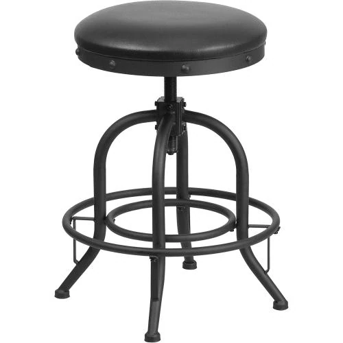 Tabouret Haut Pivotant Cuir Noir, Métal, Flash Furniture - Vue principale