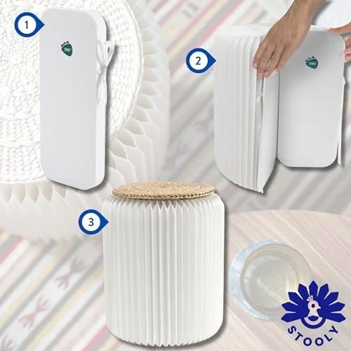 Zoom sur Tabouret Pliable STOOLY en Carton Recyclable et Paille Tressée