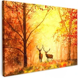 Toile Cerf et Automne: Peinture Huile Animaux pour Décoration Murale