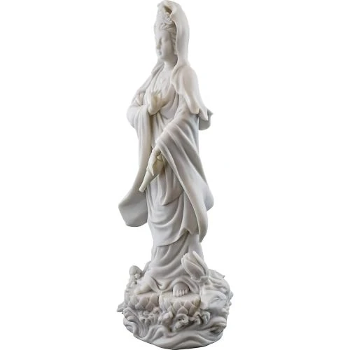 Détail de Statue Lotus Déesse de la Miséricorde Guan Yin Marbre Blanc