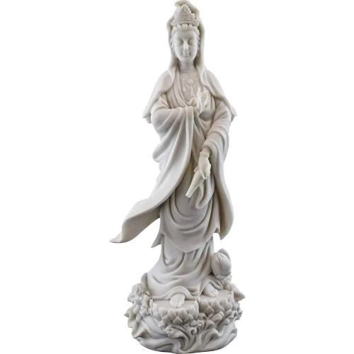 Statue Lotus Déesse de la Miséricorde Guan Yin Marbre Blanc - Vue principale