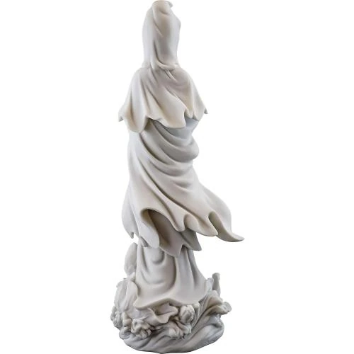 Zoom sur Statue Lotus Déesse de la Miséricorde Guan Yin Marbre Blanc