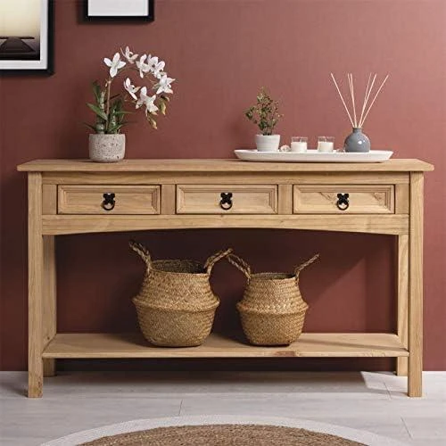 Détail de IDIMEX Console Bois Massif, Meuble Rangement Entrée Salon, 3 Tiroirs