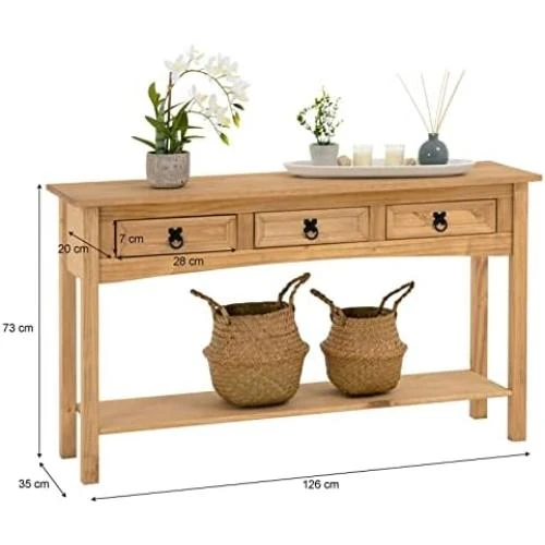 Zoom sur IDIMEX Console Bois Massif, Meuble Rangement Entrée Salon, 3 Tiroirs