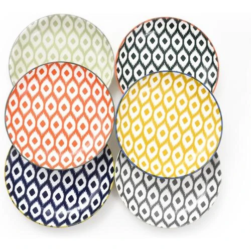 WishDeco Assiettes Dessert Colorées, Porcelaine, 6 Pièces - Vue principale