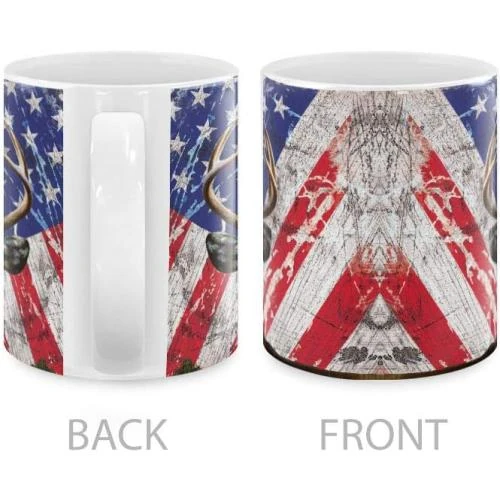 Zoom sur Tasse céramique blanche, motif oiseaux, nébuleuse violette