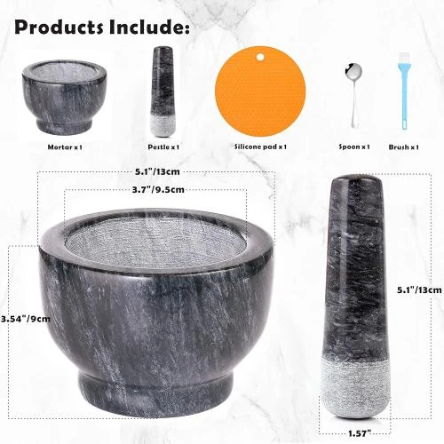 Détail de Ensemble Mortier Pilon Marbre U-N, Tapis Silicone, Cuillère