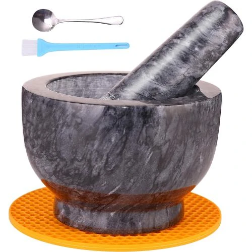 Ensemble Mortier Pilon Marbre U-N, Tapis Silicone, Cuillère - Vue principale