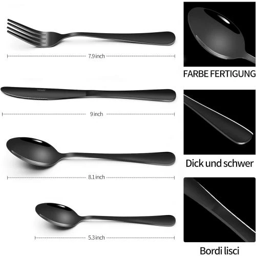 Détail de Couverts noirs acier inoxydable YADALEKF, 24 pièces