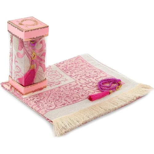 Tapis de prière Musulman ihvan online, doux, rose, élégant - Vue principale