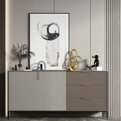 Zoom sur Statue Moderne QIANLING, Céramique Dorée, Décoration Abstraite
