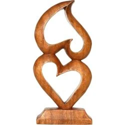 Sculpture bois abstraite fait main, décoration intérieure, cœurs