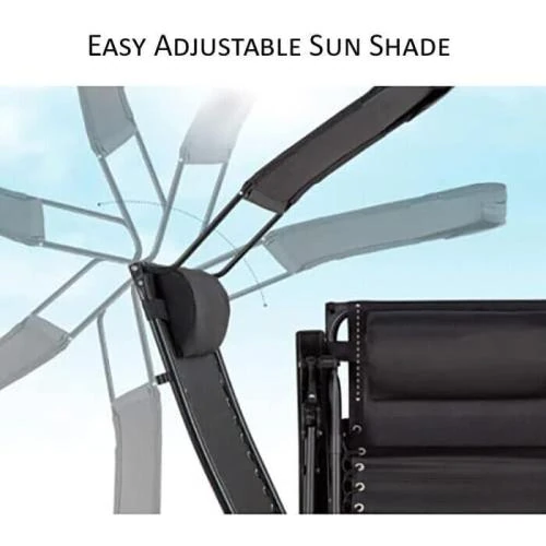 Zoom sur Garden Mile, Paquet 2 Chaises Longues Noires Inclinables