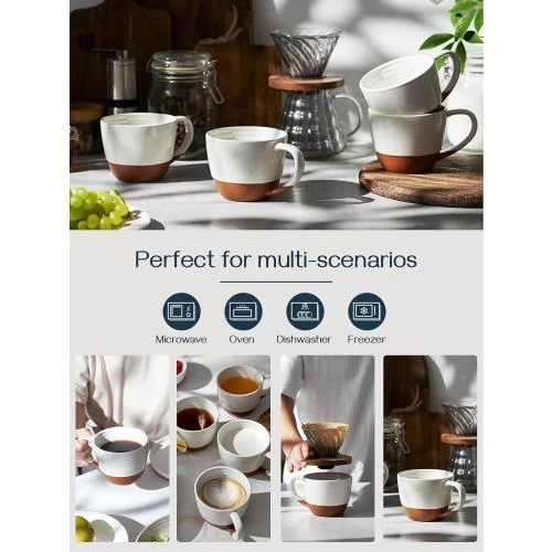 Zoom sur DOWAN Ensemble Tasses Café, Porcelaine Blanc Albâtre