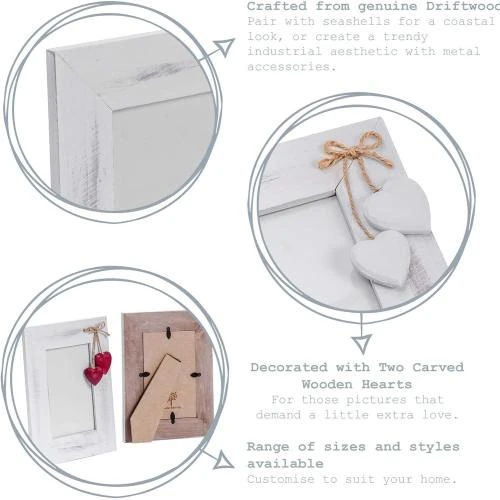 Détail de Cadre Photo Bois Blanc Coeurs, Lot de 2