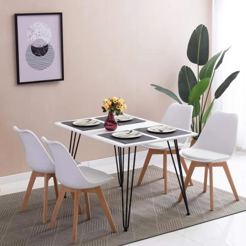 Zoom sur Chaises de Cuisine Bois Rembourrées, Style Rétro, Blanc