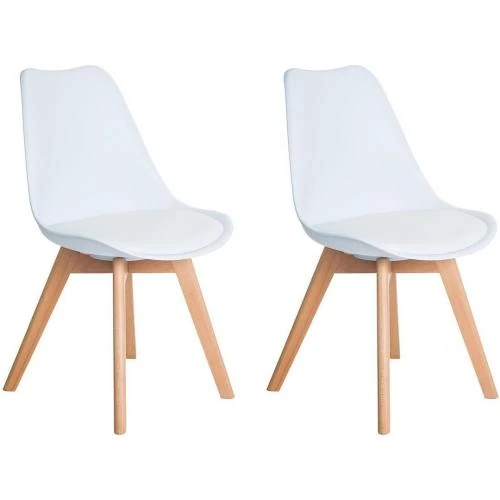 Chaises de Cuisine Bois Rembourrées, Style Rétro, Blanc - Vue principale