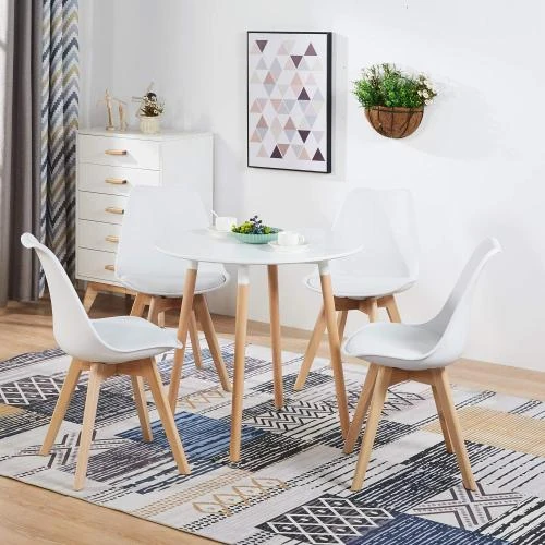 Détail de Chaises de Cuisine Bois Rembourrées, Style Rétro, Blanc