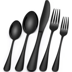 Couverts en acier inoxydable noir, 30 pièces, 6 personnes