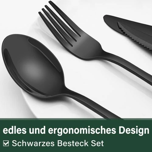 Zoom sur Couverts en acier inoxydable noir, 30 pièces, 6 personnes