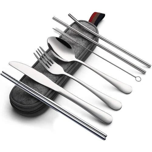 Zoom sur Ustensiles portables réutilisables 8 pièces N\A, gris
