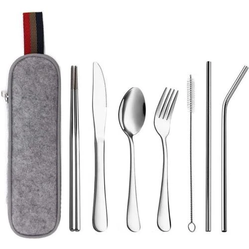 Ustensiles portables réutilisables 8 pièces N\A, gris - Vue principale