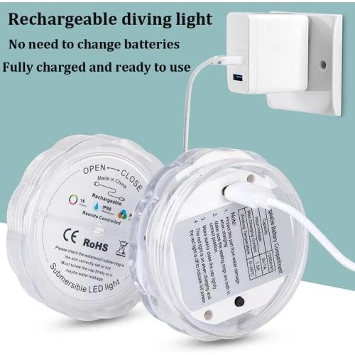 Zoom sur Lumières LED submersibles rechargeables, télécommande, étanches