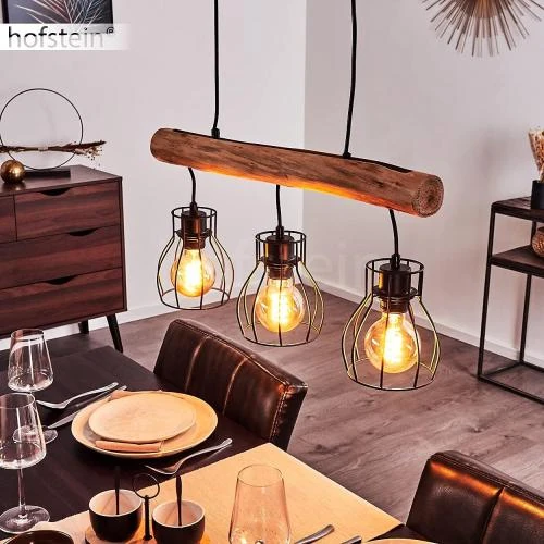 Détail de Hofstein Suspension Gondo, lampe métal bois noir marron
