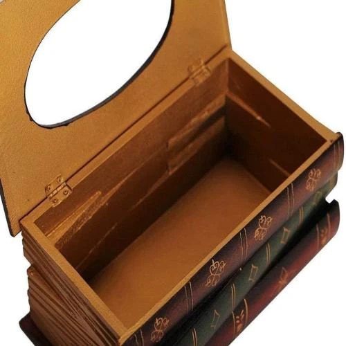 Zoom sur Boîte à Mouchoirs en Bois Style Vintage pour Bureau et Maison