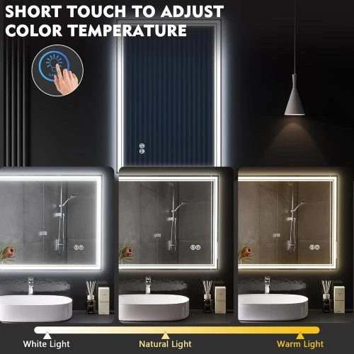 Détail de Miroir salle de bain LED Lvifur, anti-buée, 3 couleurs