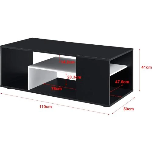 Zoom sur Table Basse Rectangulaire Noir Blanc, Etagère de Stockage