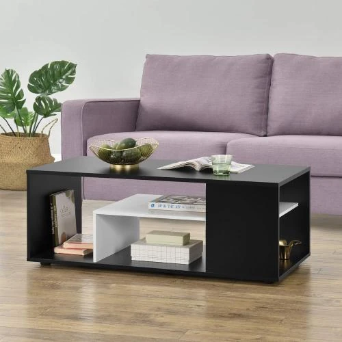 Détail de Table Basse Rectangulaire Noir Blanc, Etagère de Stockage