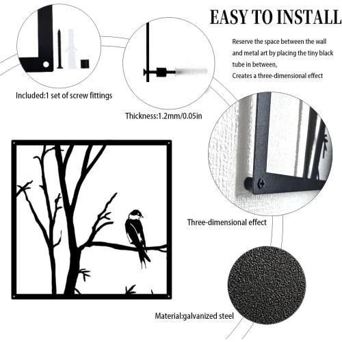 Zoom sur Décorations murales arbre en métal, lot de 4, maison, jardin