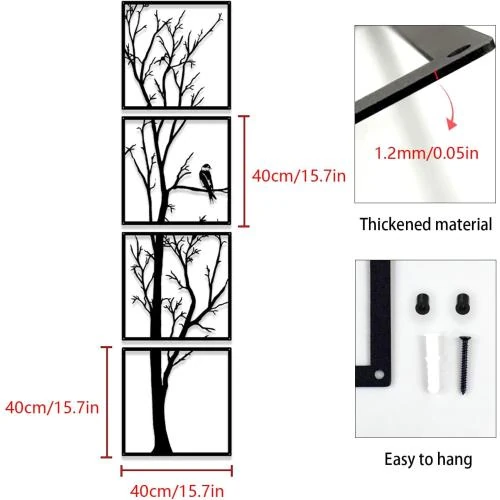 Détail de Décorations murales arbre en métal, lot de 4, maison, jardin