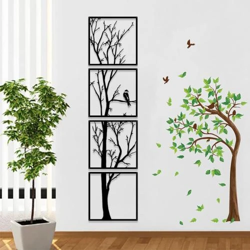 Décorations murales arbre en métal, lot de 4, maison, jardin - Vue principale
