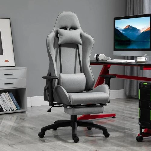 Détail de Fauteuil Bureau Confort, Repose Pied, Dossier Inclinable, Lin Gris