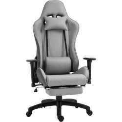 Fauteuil Bureau Confort, Repose Pied, Dossier Inclinable, Lin Gris