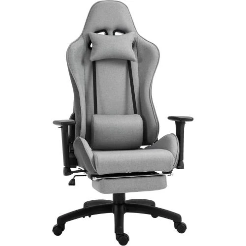 Fauteuil Bureau Confort, Repose Pied, Dossier Inclinable, Lin Gris - Vue principale