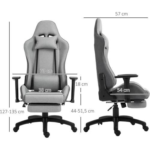 Zoom sur Fauteuil Bureau Confort, Repose Pied, Dossier Inclinable, Lin Gris