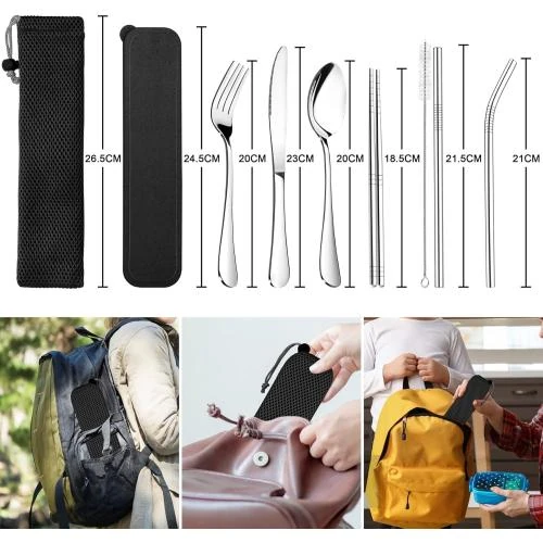 Détail de Joyfair Couverts Camping Set 9 Pièces, Noir