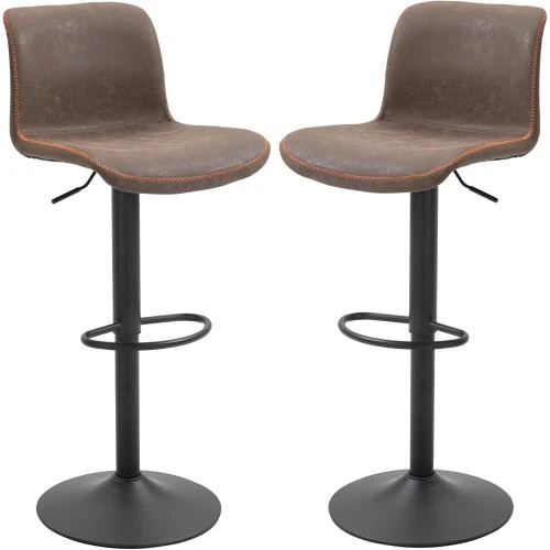Tabourets Bar Vintage HOMCOM, Réglables Pivotants, Marron - Vue principale