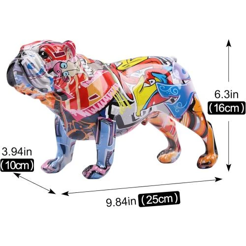 Zoom sur Sculpture Bouledogue Graffiti Coloré, Art Résine XYQXYQ