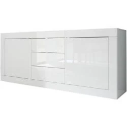 Buffet Basic 2 Portes, 3 Tiroirs, Blanc Brillant