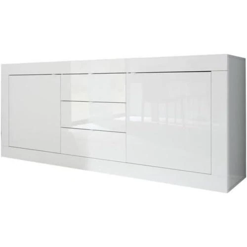 Buffet Basic 2 Portes, 3 Tiroirs, Blanc Brillant - Vue principale
