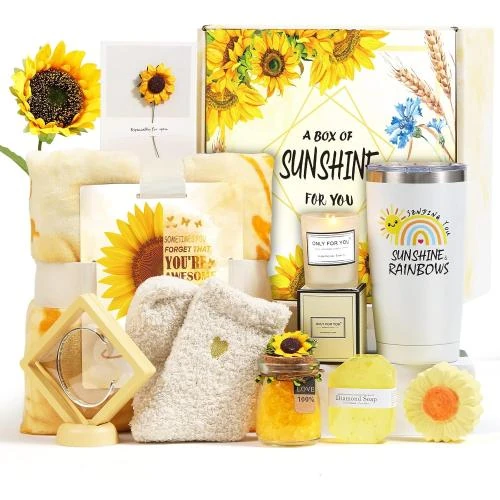 Cadeaux tournesol femme, panier anniversaire 39 ans, bougie inspirante - Vue principale
