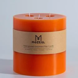 Bougie pilier orange 3 mèches, 120 heures combustion
