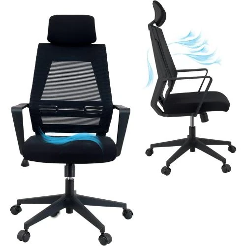 Chaise de Bureau Ergonomique KLIM K300, Coussins Doux, Noir - Vue principale