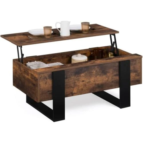 Table Basse Rectangulaire Relevable Bois Noir Effet Vieilli - Vue principale